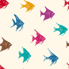 Ocean Fishes Multicolored Seamless Vector Pattern