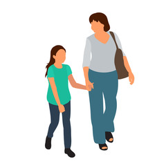  isolated, on white background, flat style mommy and child