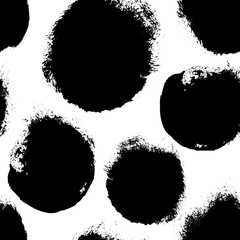 Seamless pattern of hand drawn brush spots and splashes, ink and paint textures design elements.