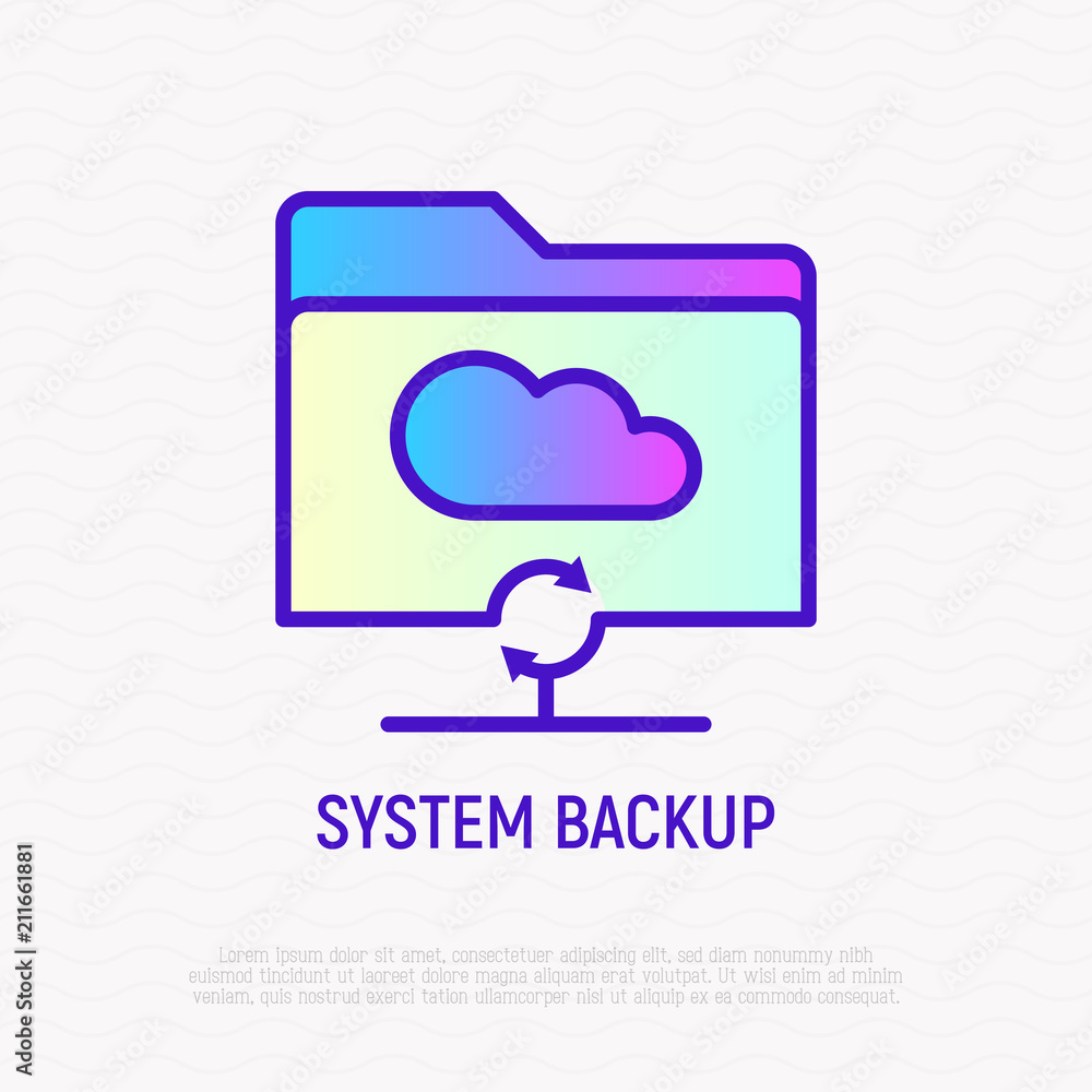 Aufkleber system backup in cloud service thin line icon. modern vector illustration.