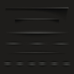 Black paper shadows vector illustration or page borders with realistic texture effect for web site design or seamless elements for background