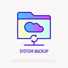 System backup in cloud service thin line icon. Modern vector illustration.