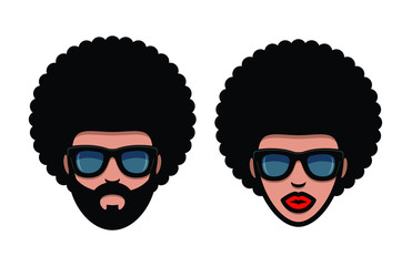 Funky woman and man in sunglasses with Afro hair