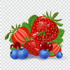 Set of berries on checked background