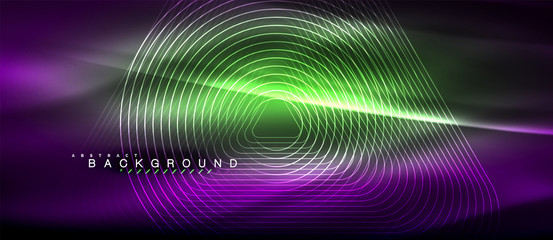 Neon glowing lines, magic energy space light concept, abstract background wallpaper design