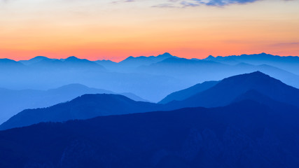 Naklejka na ściany i meble Sunset in the Mountains. Dinaric Alps, Montenegro