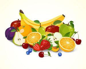 Set of fruits vector illustration. Organic Fruits Background