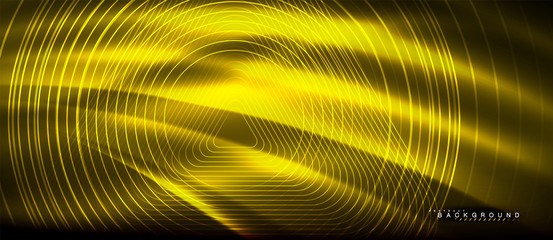 Neon glowing lines, magic energy space light concept, abstract background wallpaper design