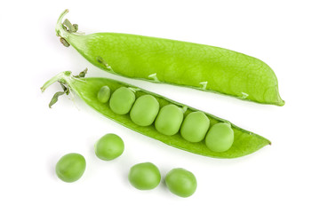 Fresh green pea pod isolated on white background