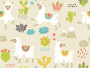 Seamless pattern with lama