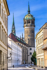 Obraz premium Snow Street All Saints Castle Church Schlosskirche Wittenberg Germany