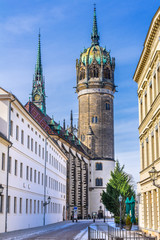 Obraz premium Snow Street All Saints Castle Church Schlosskirche Wittenberg Germany