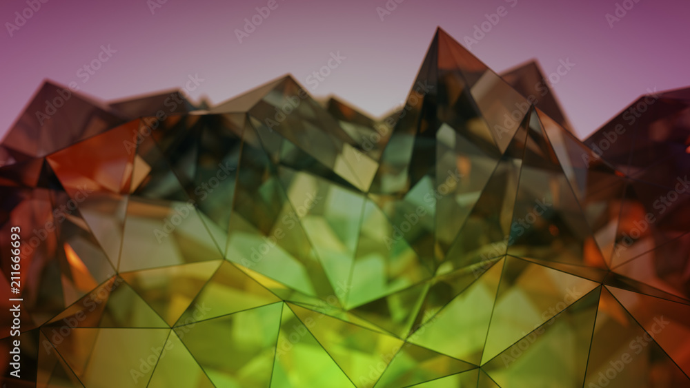 Poster polygonal modern glass shape 3d rendering with dof