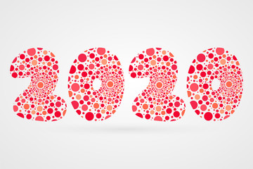 2020 Happy New Year abstract vector illustration. Bubbles symbol for celebration. Decorative sign with circles. Red funny decoration element for design, cartoon