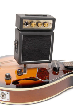 Retro mandolin in country style on a white background