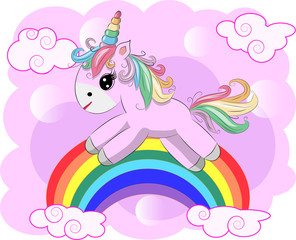Unicorn vector illustration drawing with rainbow writing Dreamer. Unicorn's head cartoon, isolated on white background.