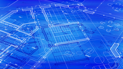 vector architectural plan - abstract architectural blueprint of a modern residential building / technology, industry, business concept illustration: real estate, building, construction & architecture