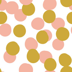 Geometrical background with uneven circles. Abstract round seamless pattern. Hand drawn colorful dots pattern on white background. Vector illustration.