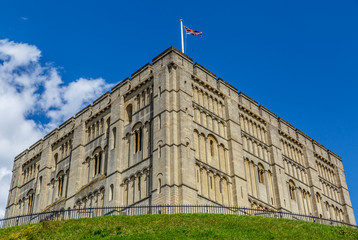Beautiful medieval castle in the city of Norwich on a sunny day, England