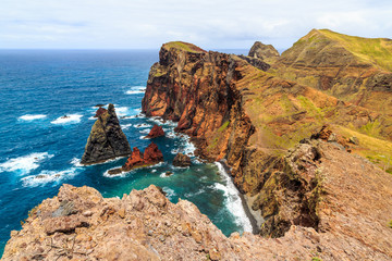 Panorama of rough coastline in Madeira, nature reserve Ponta de Sao Lourenco, peninsula on the east...