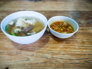 bean sauce and soup for hainanese chicken rice