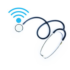 stethoscope with wifi icon on white background