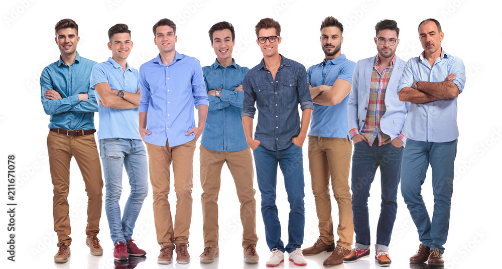 Canvas Prints casual team of eight men with a senior member