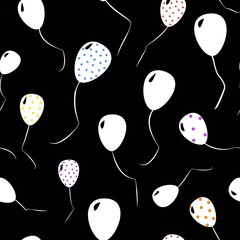 Seamless pattern of white ballons cartoon style vector illustration on black background