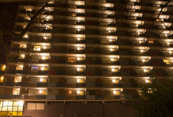 Apartment building at night