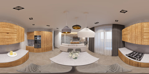 3d illustration interior design spherical 360 seamless panorama