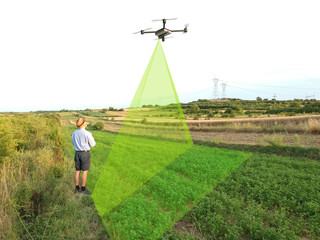 drone agriculture infrared inspection of crops - obrazy, fototapety, plakaty