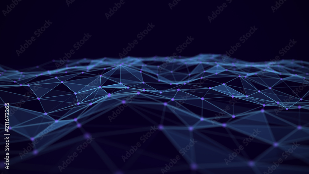 Aufkleber Abstract technology background. Network connections with points and lines. Ai tech wire network futuristic wireframe. Big Data. 4k rendering.