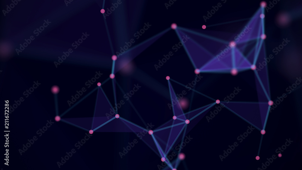 Poster Abstract technology background. Network connections with points and lines. Ai tech wire network futuristic wireframe. Big Data. 4k rendering.