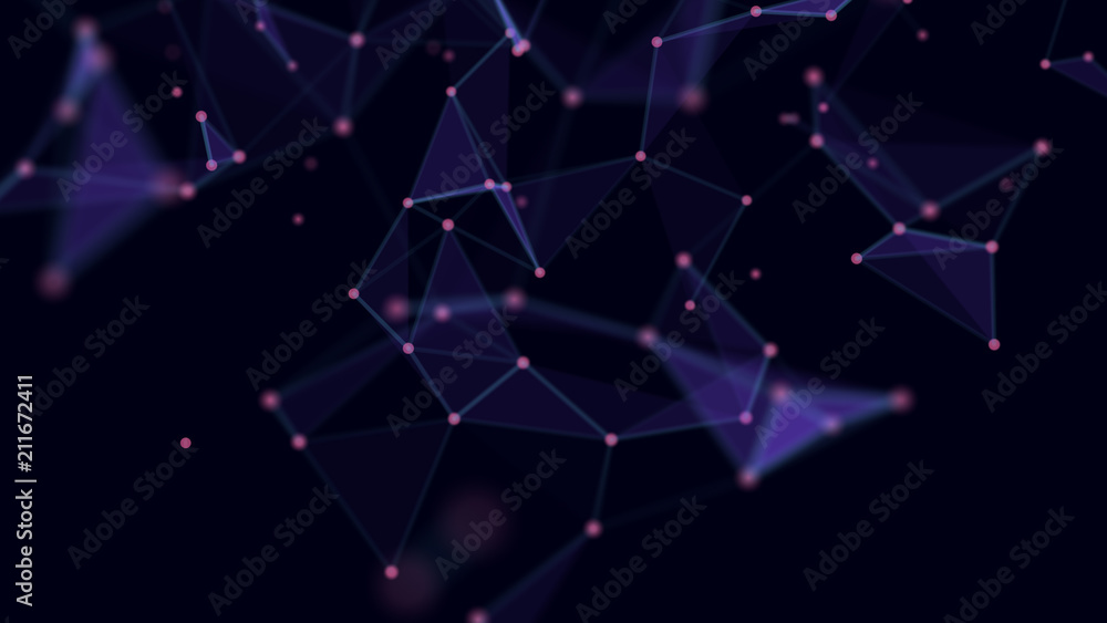 Poster Abstract technology background. Network connections with points and lines. Ai tech wire network futuristic wireframe. Big Data. 4k rendering.