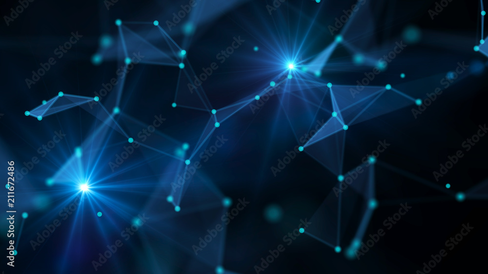 Fototapete Abstract technology background. Network connections with points and lines. Ai tech wire network futuristic wireframe. Big Data. 4k rendering.