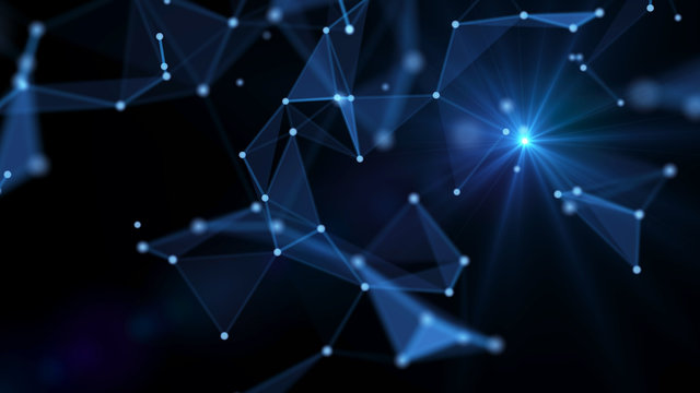 Abstract technology background. Network connections with points and lines. Ai tech wire network futuristic wireframe. Big Data. 4k rendering.