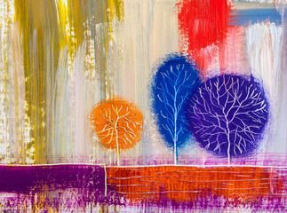 Trees, oil painting, artistic background