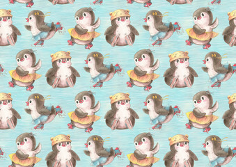 Seamless pattern with  penguins