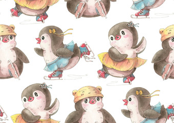 Seamless pattern with  penguins