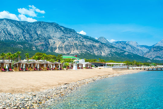 Landscape of mountains and beach in Beldibi coast