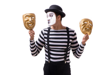 Mime with masks isolated on white background