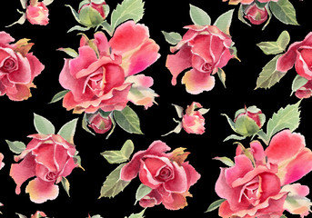 Seamless pattern with watercolor roses