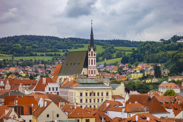 Beautiful view to church and castle in Cesky Krumlov, Czech republic