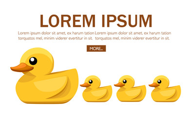 Yellow rubber duck. Cartoon cute ducky for bath. Flat vector illustration on white background. Concept design for website or advertising