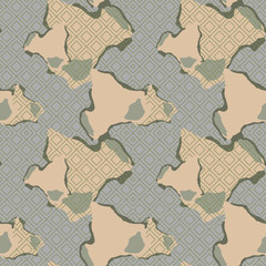 Military camouflage seamless pattern in green, beige and grey colors
