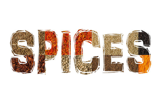 Spice Title Font With Diverse Spice Photo On White Background