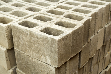 Stack of cement blocks at the construction site
