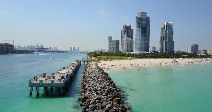 Aerial view of South Pointe Pier and Miami beach in Florida, USA