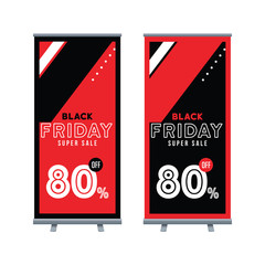 Roll Up banner template. Horizontal design. Black and red banner design. Black Friday sale poster. Sale voucher. Gift card. Facebook banner. Vector Illustration