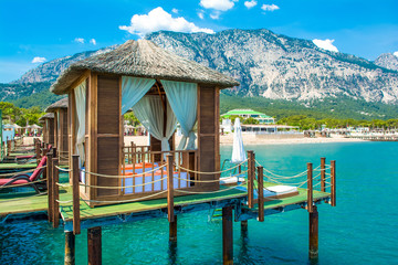 Landscape of mountains and beach in Beldibi coast